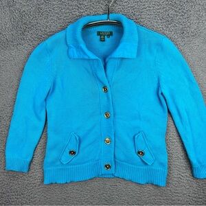 LAUREN RALPH LAUREN Blue Nautical Sweater Cardigan Petite Large Shawl Collar